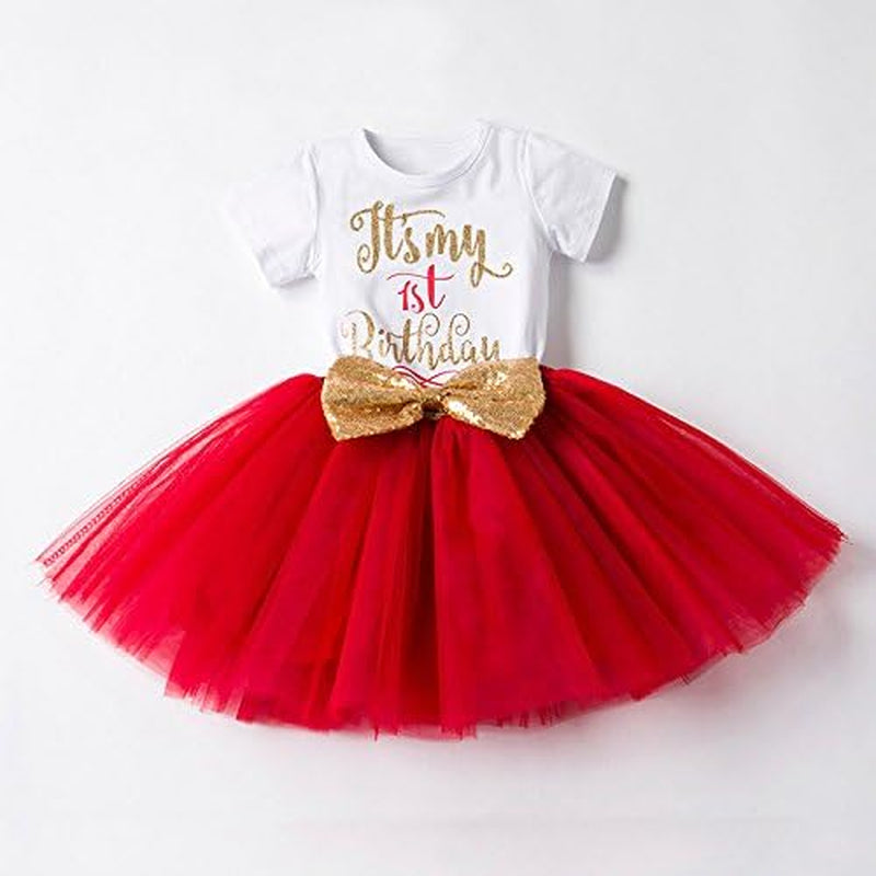 Baby Girls Newborn It'S My 1St/2Nd Birthday Cake Smash Shinny Printed Sequin Bow Tutu Princess Dress