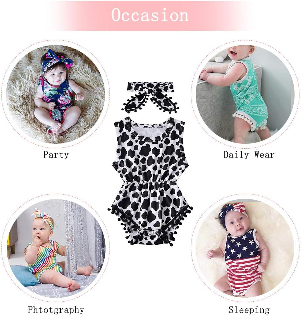 Newborn Toddler Baby Girl Floral Sleeveless Bodysuit Romper Jumpsuit Outfit Set Casual Clothes with Headband