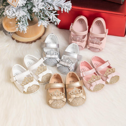 Infant Baby Girls Soft Sole Bowknot Princess Wedding Dress Mary Jane Flats Prewalker Newborn Light Baby Sneaker Shoes