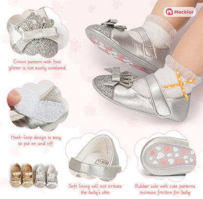 Infant Baby Girls Soft Sole Bowknot Princess Wedding Dress Mary Jane Flats Prewalker Newborn Light Baby Sneaker Shoes